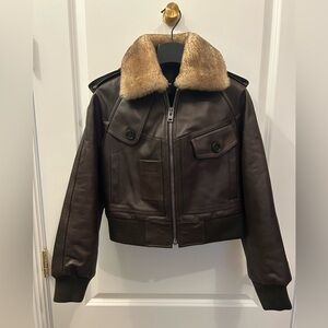 Brand new with tags Coach shrunken aviator, leather jacket with shearling colar